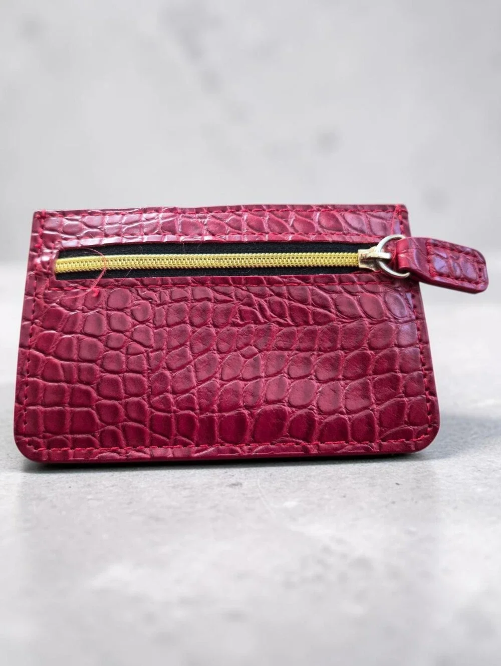 B-Low The Belt Burgundy Croc-Embossed Vegan Leather Card Holder